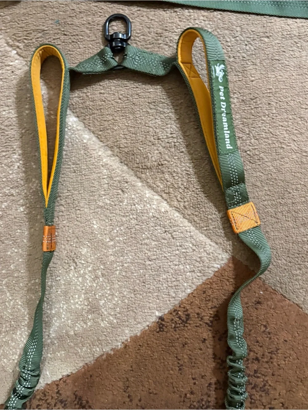 Olive Green & Orange Hands-Free Walk 2 Dogs Leash